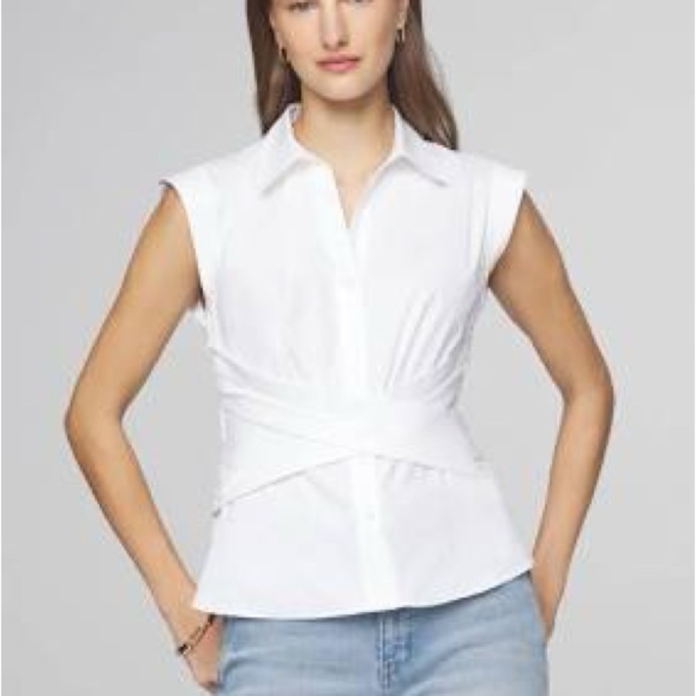 White House Black Market White Button Down Crossover Shirt